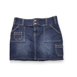 Y2K Old Navy Dark Blue Denim Mini Cargo Pocket Skirt Size 2